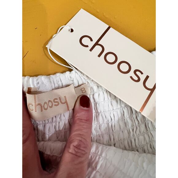 Choosy Pull On High Waisted Smocked Tiered Mini Skirt White Women's Size 8 NWT - Picture 6 of 9